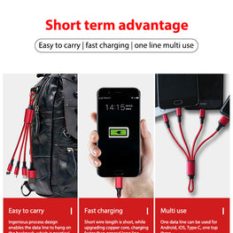 Keychain Three-in-one Data Cable Three-head Charging Cable