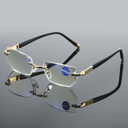 Blue Light Blocking Reading Glasses Rimless Diamond Cut